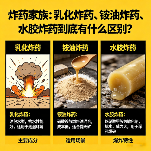 福绵炸药家族：乳化炸药、铵油炸药、水胶炸药到底有什么区别？